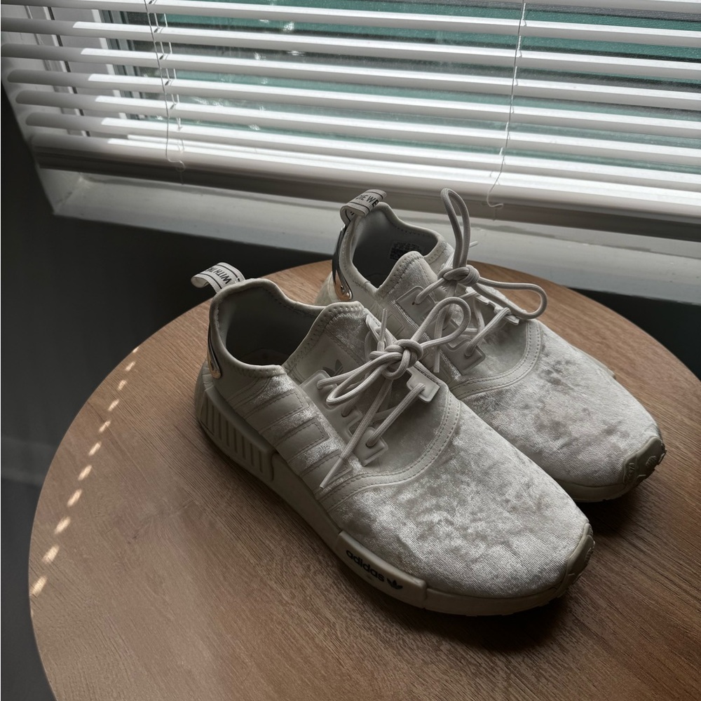 White Velour Adidas Sneakers